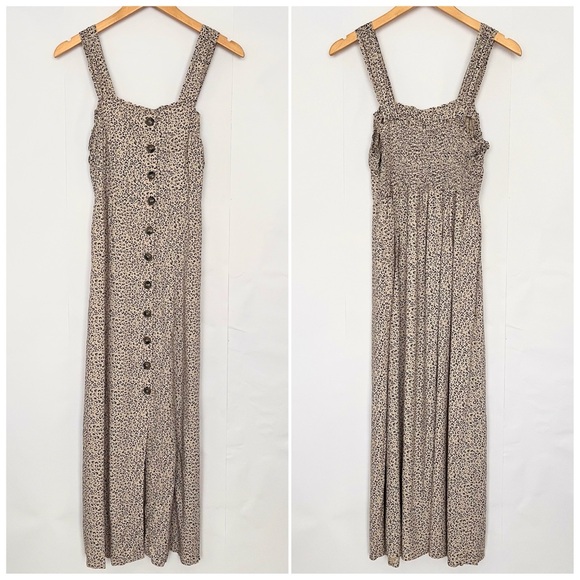 Japna Button Front Midi Dress Cottagecore Animal Print Size Large Tan Black - Picture 13 of 13